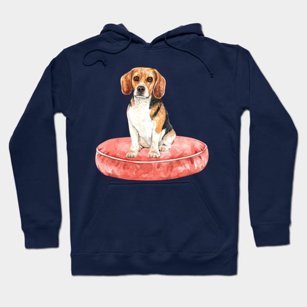 Cute Beagle on a Red Bed Hoodie by Paws Hangout